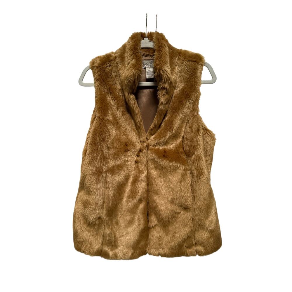 Lucky Brand Faux Fur Vest Brown Eye Loop Closure